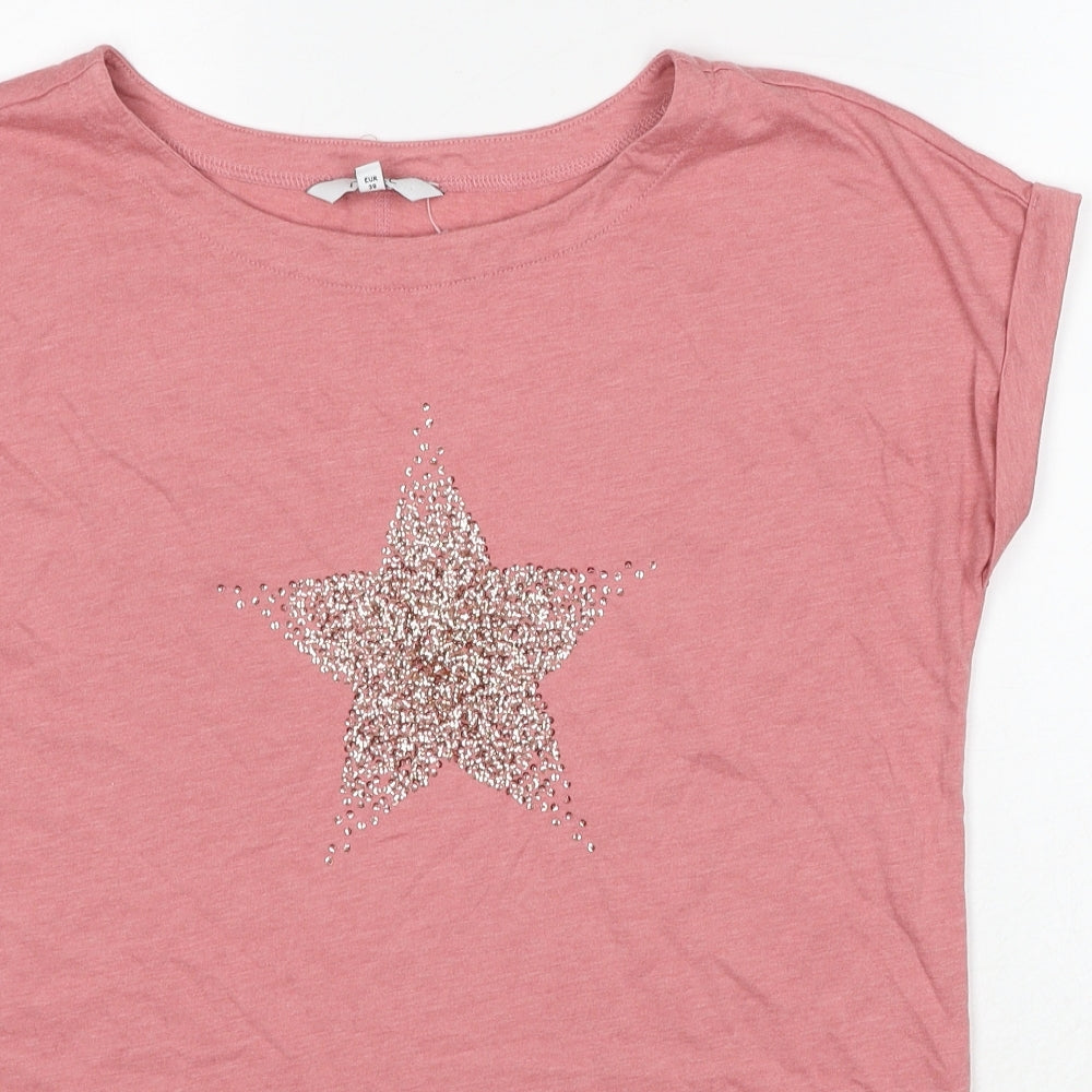 NEXT Womens Pink Cotton Basic T-Shirt Size 10 Round Neck - Star