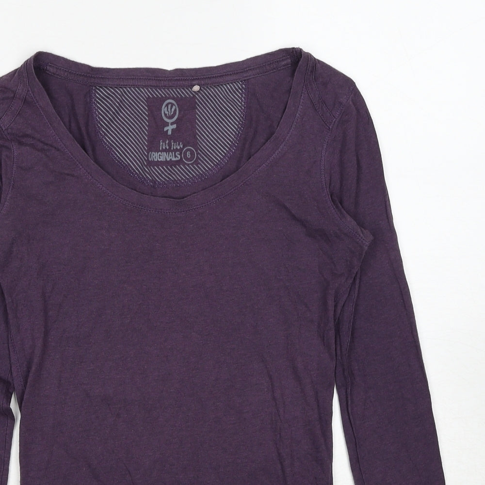 Fat Face Womens Purple Cotton Basic T-Shirt Size 6 Boat Neck