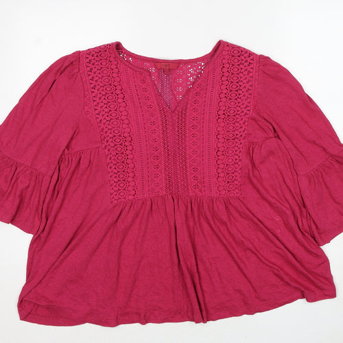 NEXT Womens Pink Cotton Basic Blouse Size 10 V-Neck - Lace Detail
