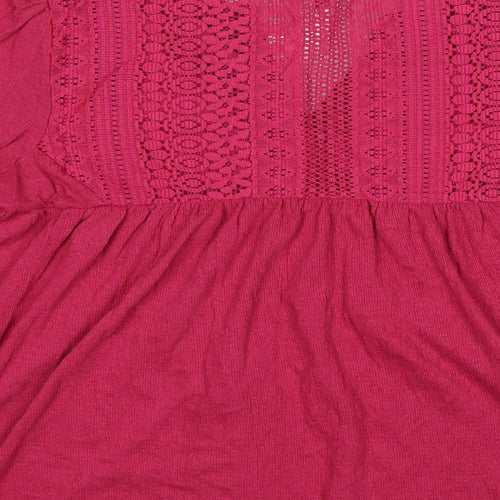 NEXT Womens Pink Cotton Basic Blouse Size 10 V-Neck - Lace Detail