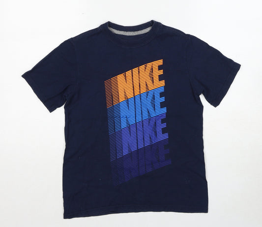 Nike Boys Blue Cotton Basic T-Shirt Size S Round Neck Pullover - Nike Logo