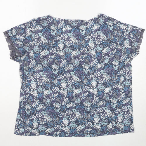 RJR.John Rocha Womens Blue Floral Cotton Basic T-Shirt Size 14 Scoop Neck