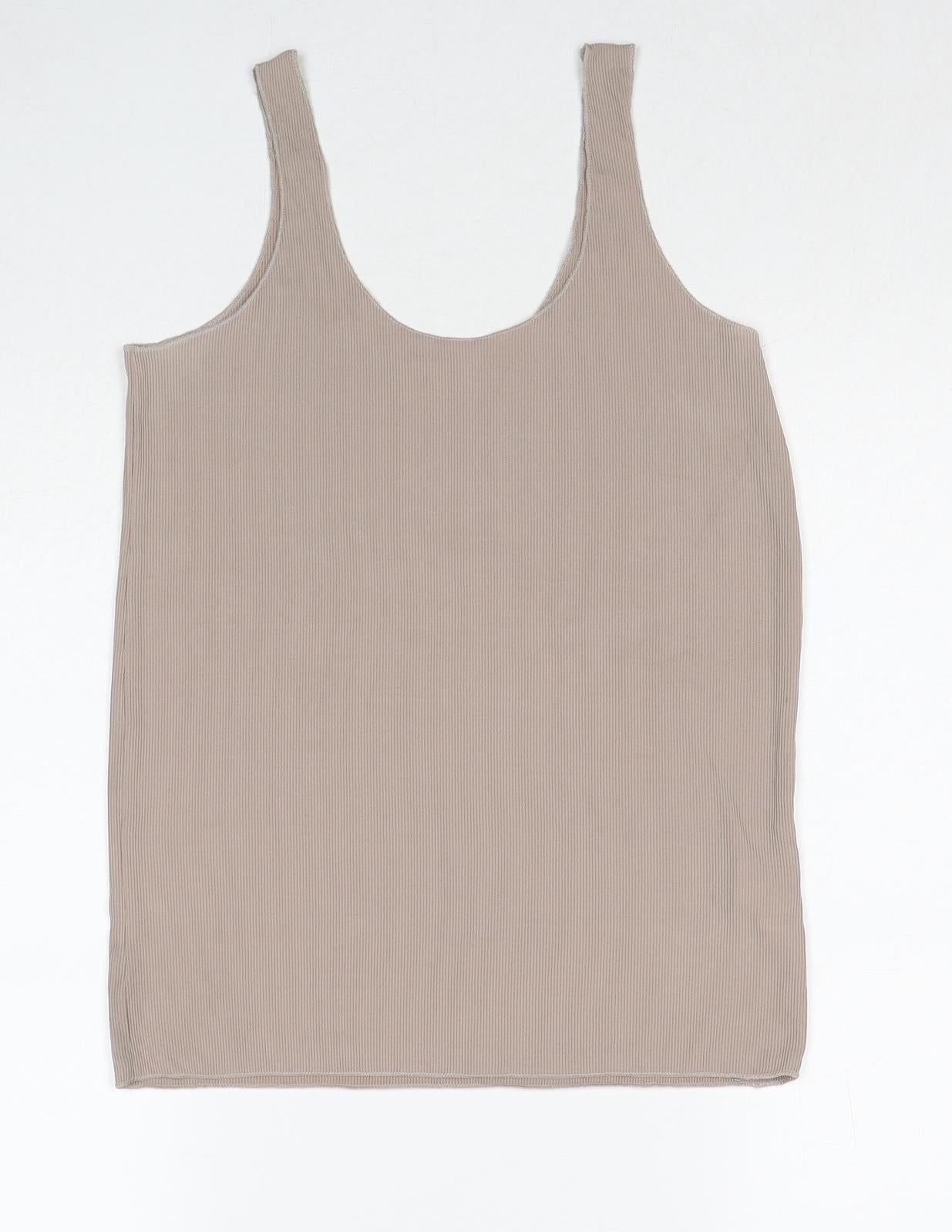 Zara Womens Beige Polyester Basic Tank Size S Round Neck