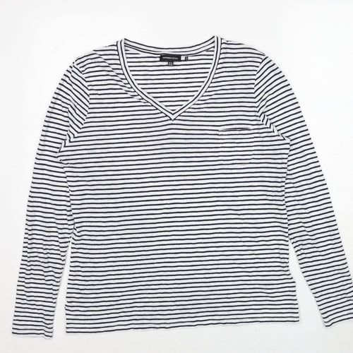 Superdry Womens White Striped Cotton Basic T-Shirt Size 14 V-Neck