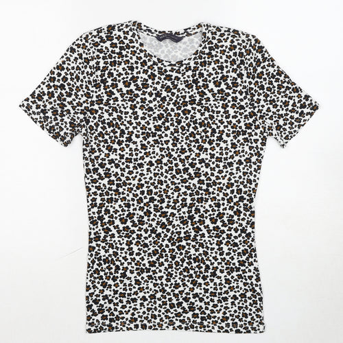 Marks and Spencer Womens Multicoloured Animal Print Cotton Basic T-Shirt Size 6 Crew Neck