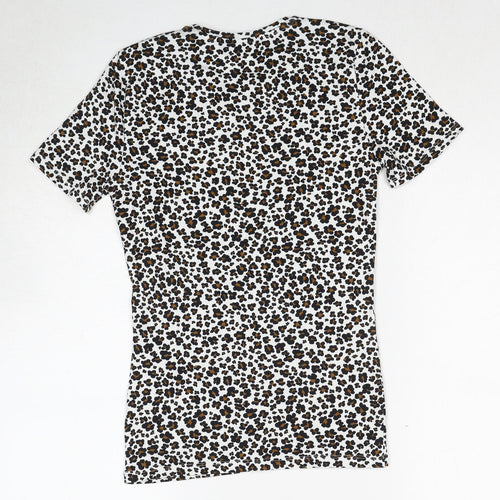 Marks and Spencer Womens Multicoloured Animal Print Cotton Basic T-Shirt Size 6 Crew Neck - Leopard Print