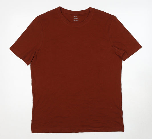 Marks and Spencer Mens Brown Cotton T-Shirt Size L Round Neck