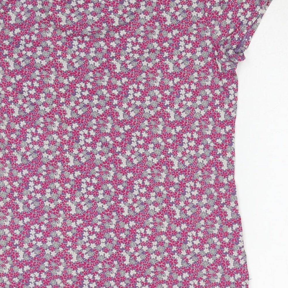 RJR.John Rocha Womens Pink Floral Viscose Basic T-Shirt Size 14 Scoop Neck