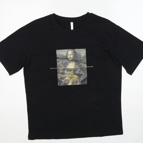 Enjoy Life Womens Black Polyester Basic T-Shirt Size S Crew Neck - Mona Lisa