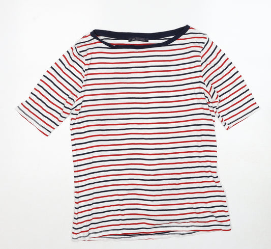 Marks and Spencer Womens Multicoloured Striped Cotton Basic T-Shirt Size 14 Boat Neck