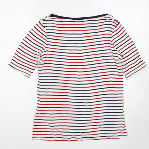 Marks and Spencer Womens Multicoloured Striped Cotton Basic T-Shirt Size 14 Boat Neck