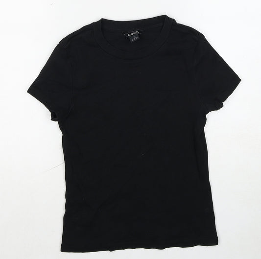 Monki Womens Black Polyester Basic T-Shirt Size S Crew Neck - Ribbed