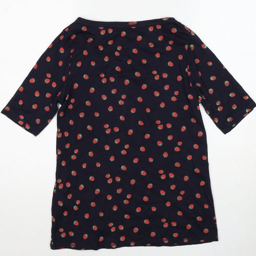 Marks and Spencer Womens Blue Geometric Cotton Basic T-Shirt Size 14 Boat Neck - Strawberry Print