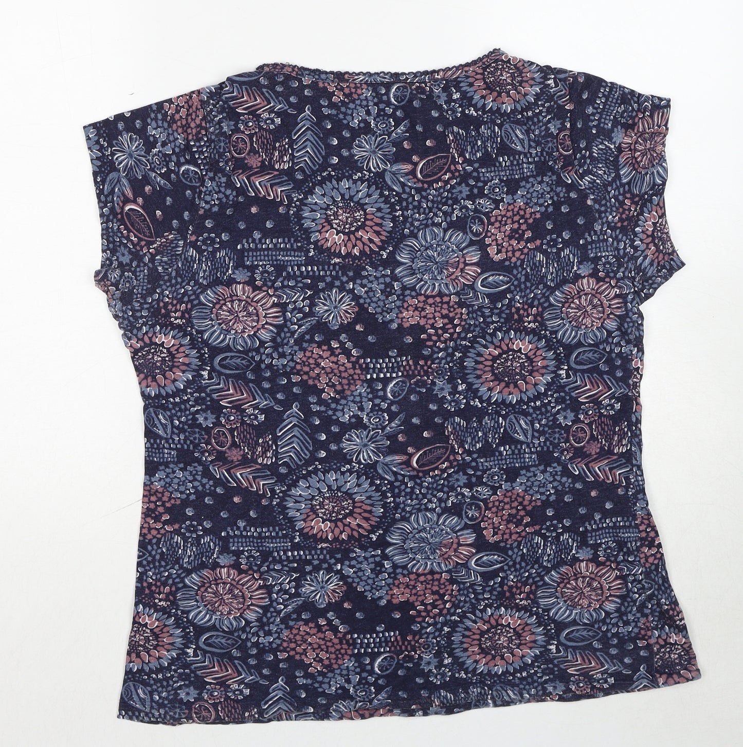 Debenhams Womens Blue Floral Cotton Basic T-Shirt Size 14 Scoop Neck