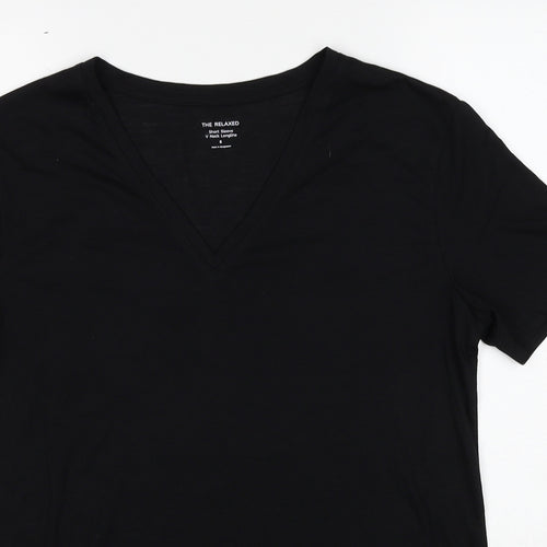 Marks and Spencer Womens Black Polyester Basic T-Shirt Size 8 V-Neck