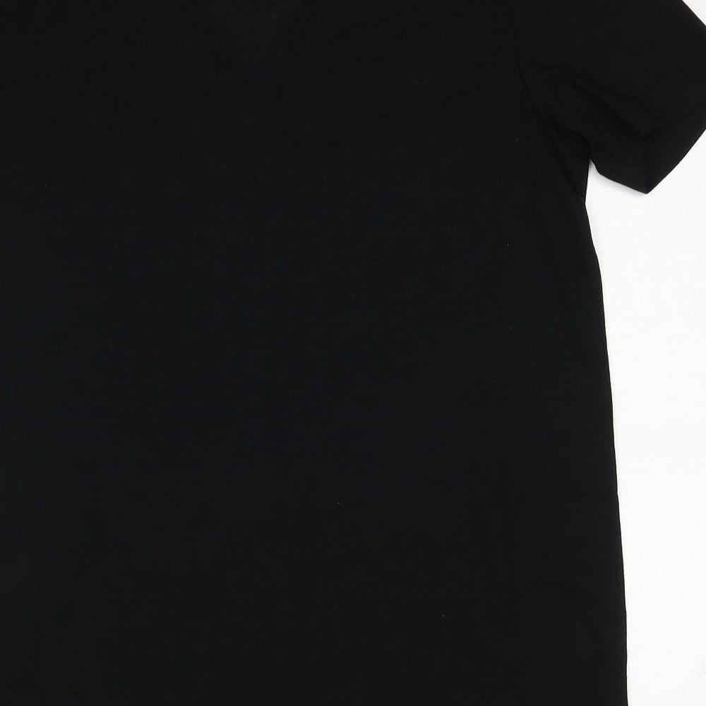 Marks and Spencer Womens Black Polyester Basic T-Shirt Size 8 V-Neck