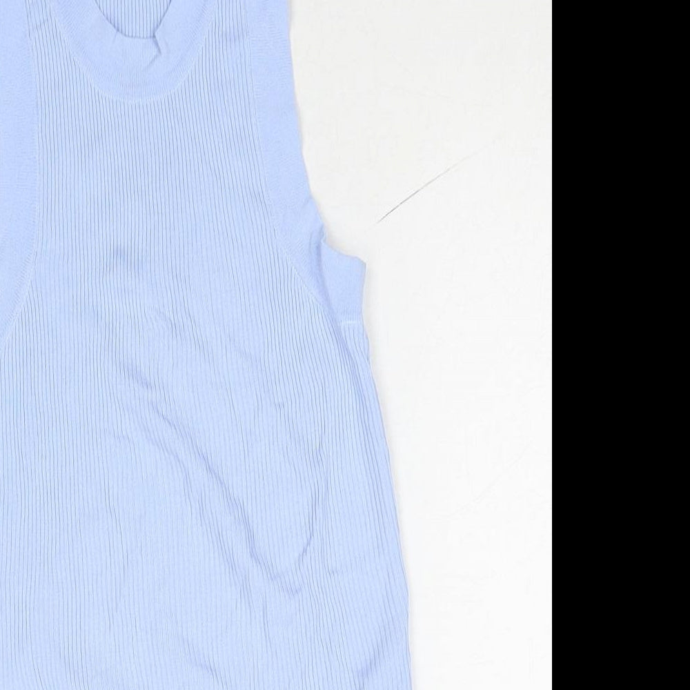 Zara Womens Blue Viscose Basic Tank Size M Round Neck - Ribbed
