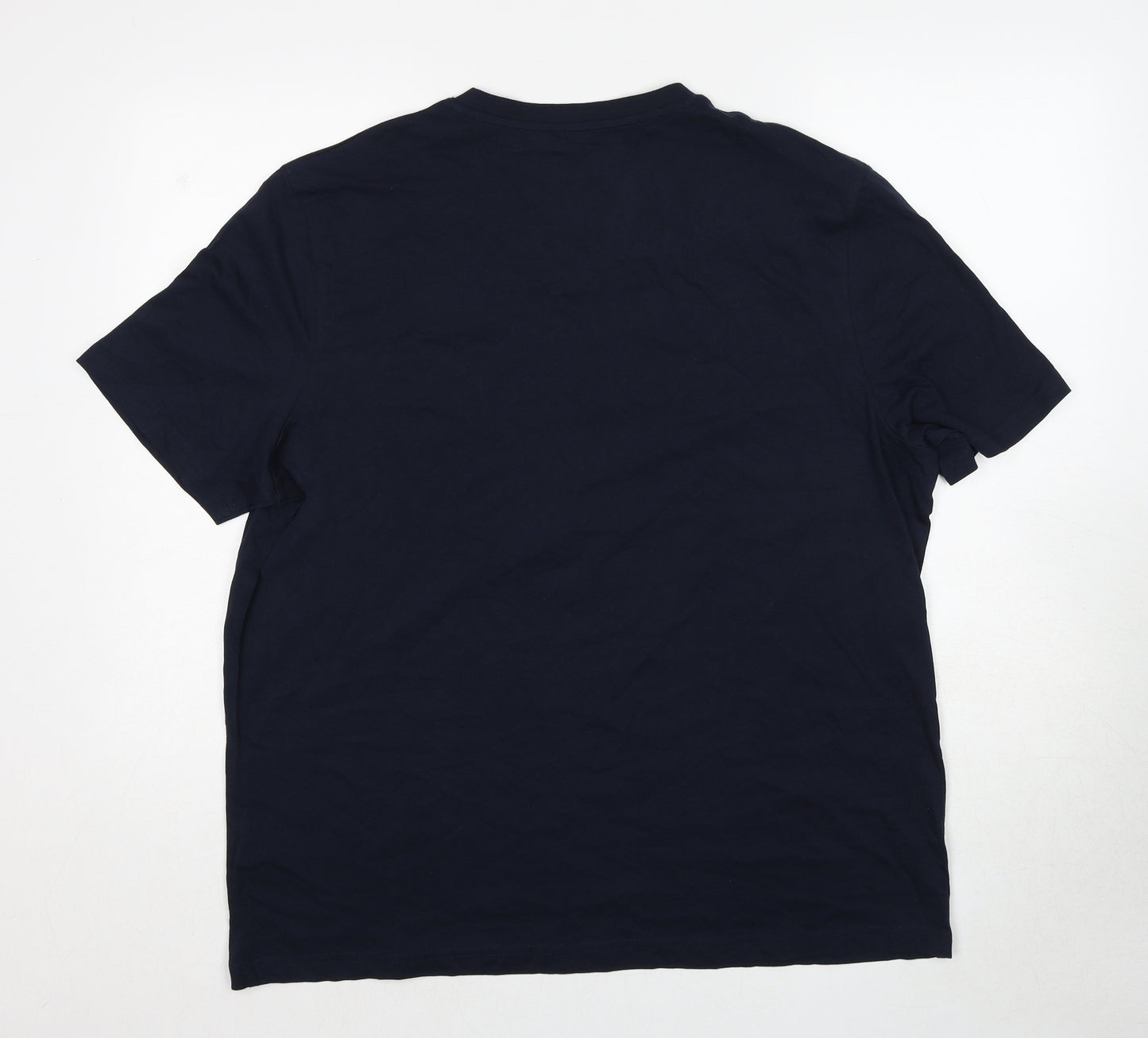 Marks and Spencer Mens Blue Cotton T-Shirt Size XL V-Neck