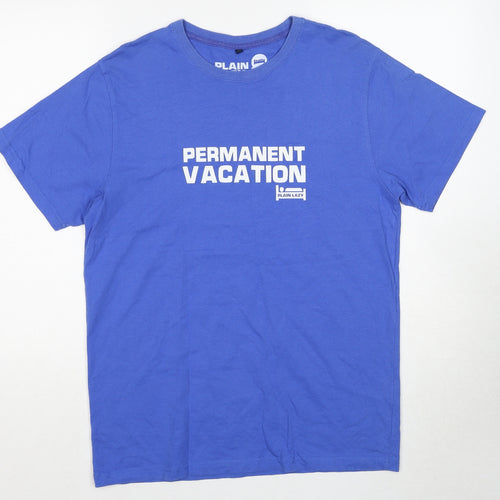 Plain Lazy Mens Blue Cotton T-Shirt Size M Round Neck - Permanent Vacation