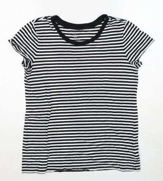 Gap Womens Black Striped Cotton Basic T-Shirt Size S Round Neck