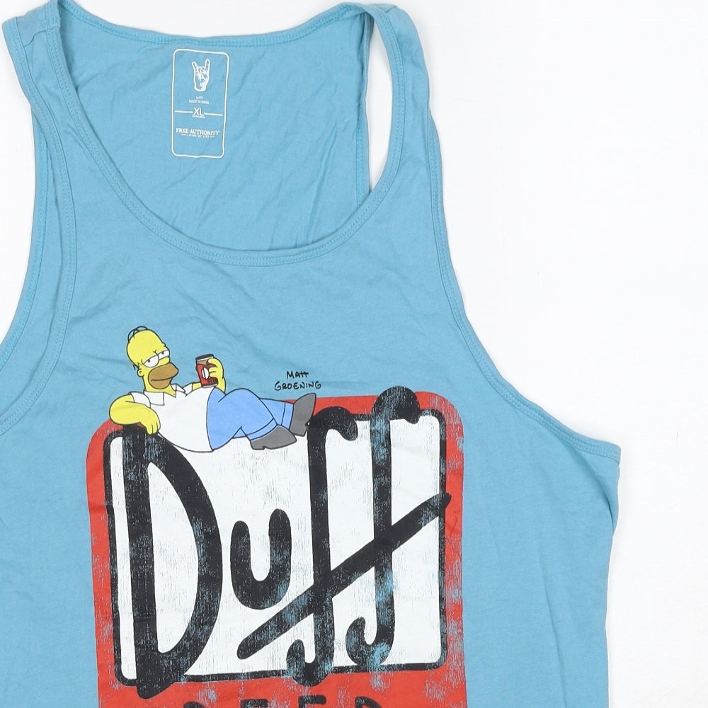 The Simpsons Mens Blue Cotton T-Shirt Size XL Round Neck - Homer Duff Beer
