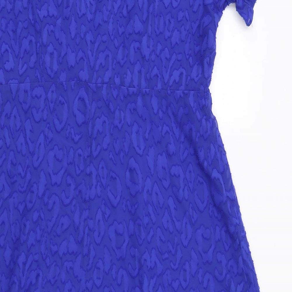 Joanna Hope Womens Blue Animal Print Polyester A-Line Size 16 V-Neck Zip - Leopard Pattern