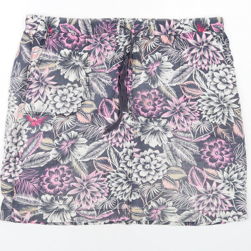 Marks and Spencer Womens Multicoloured Floral Linen A-Line Skirt Size 18 Drawstring