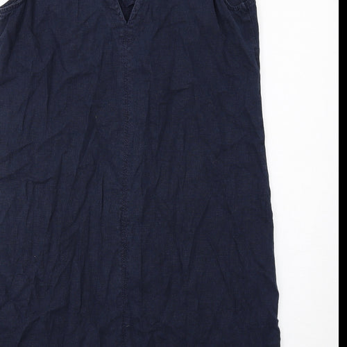 NEXT Womens Blue Linen A-Line Size 14 V-Neck Pullover