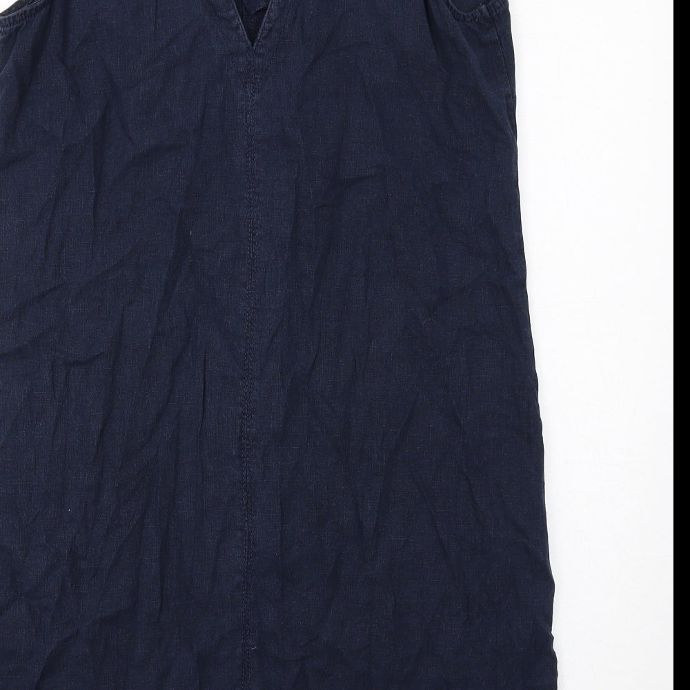 NEXT Womens Blue Linen A-Line Size 14 V-Neck Pullover