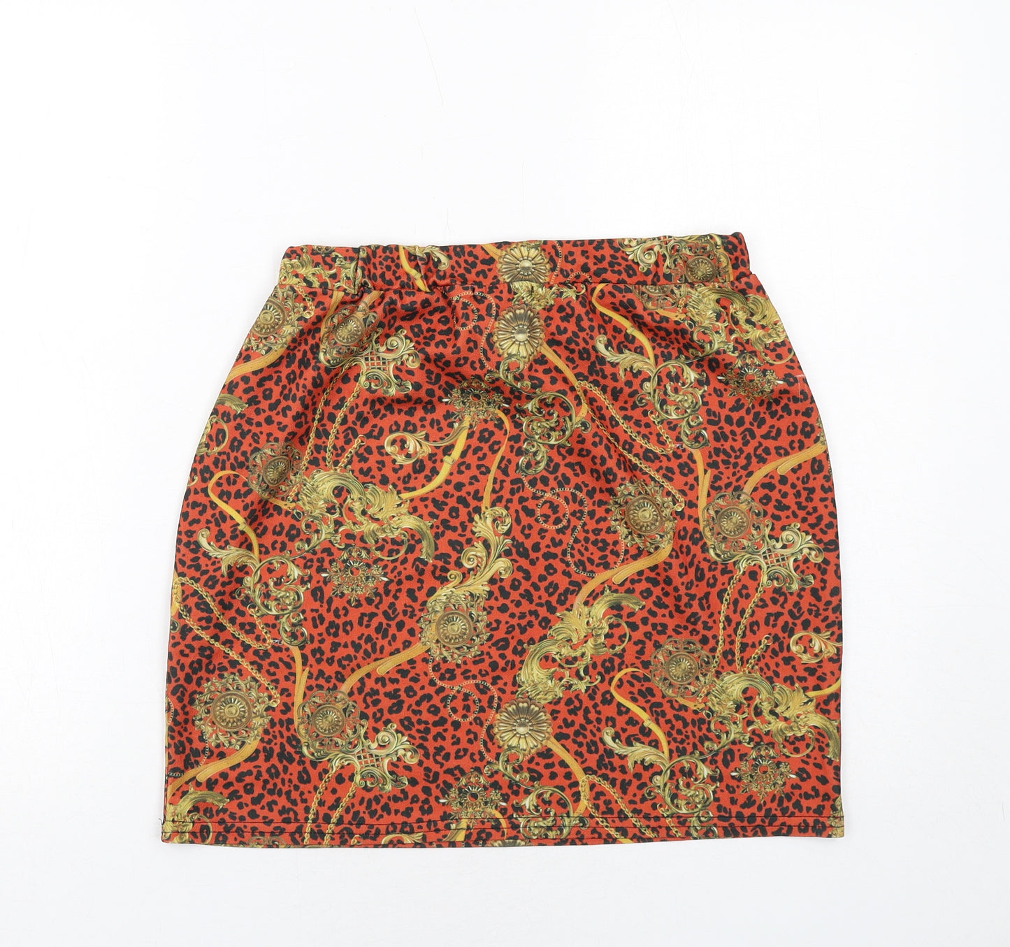 Boohoo Womens Orange Geometric Polyester A-Line Skirt Size 16