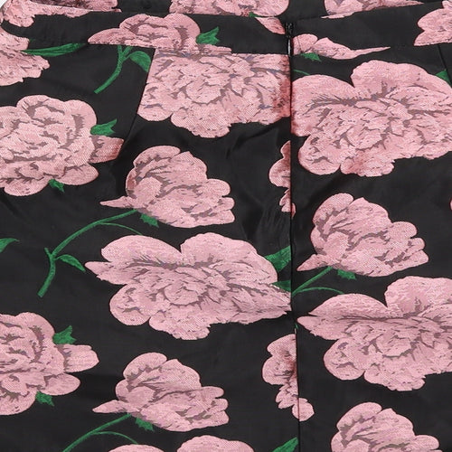 Miss Selfridge Womens Black Floral Polyester A-Line Skirt Size 6 Zip