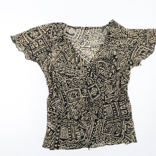 Savoir Womens Black Geometric Polyester Basic Blouse Size 16 V-Neck