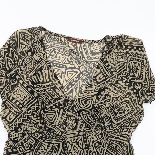 Savoir Womens Black Geometric Polyester Basic Blouse Size 16 V-Neck