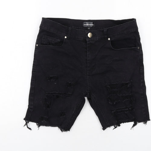 Maniere De Voir Womens Black Cotton Cut-Off Shorts Size M Regular Zip - Frayed Hem Distressed
