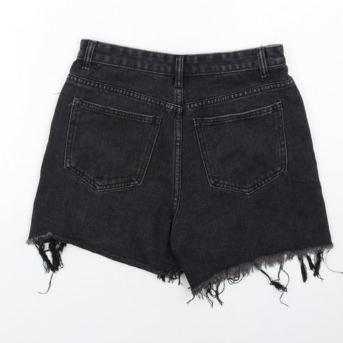 Momokrom Womens Black Cotton Cut-Off Shorts Size 10 Regular Zip - Distressed Hems