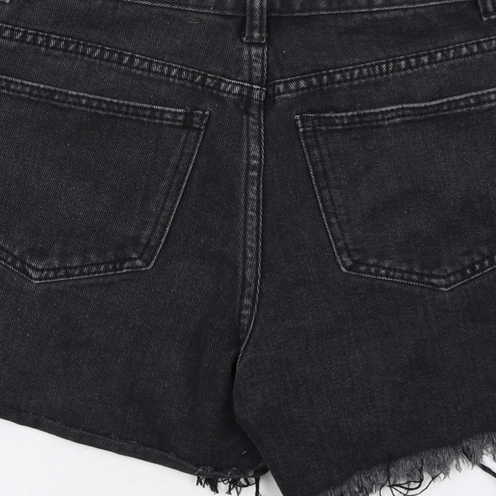Momokrom Womens Black Cotton Cut-Off Shorts Size 10 Regular Zip - Distressed Hems