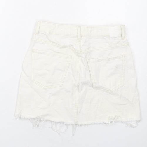 Bershka Womens Ivory Cotton A-Line Skirt Size 8 Button