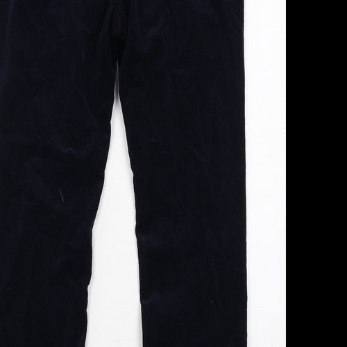 Marks and Spencer Womens Blue Cotton Trousers Size 14 Regular Zip - Embellished Pockets