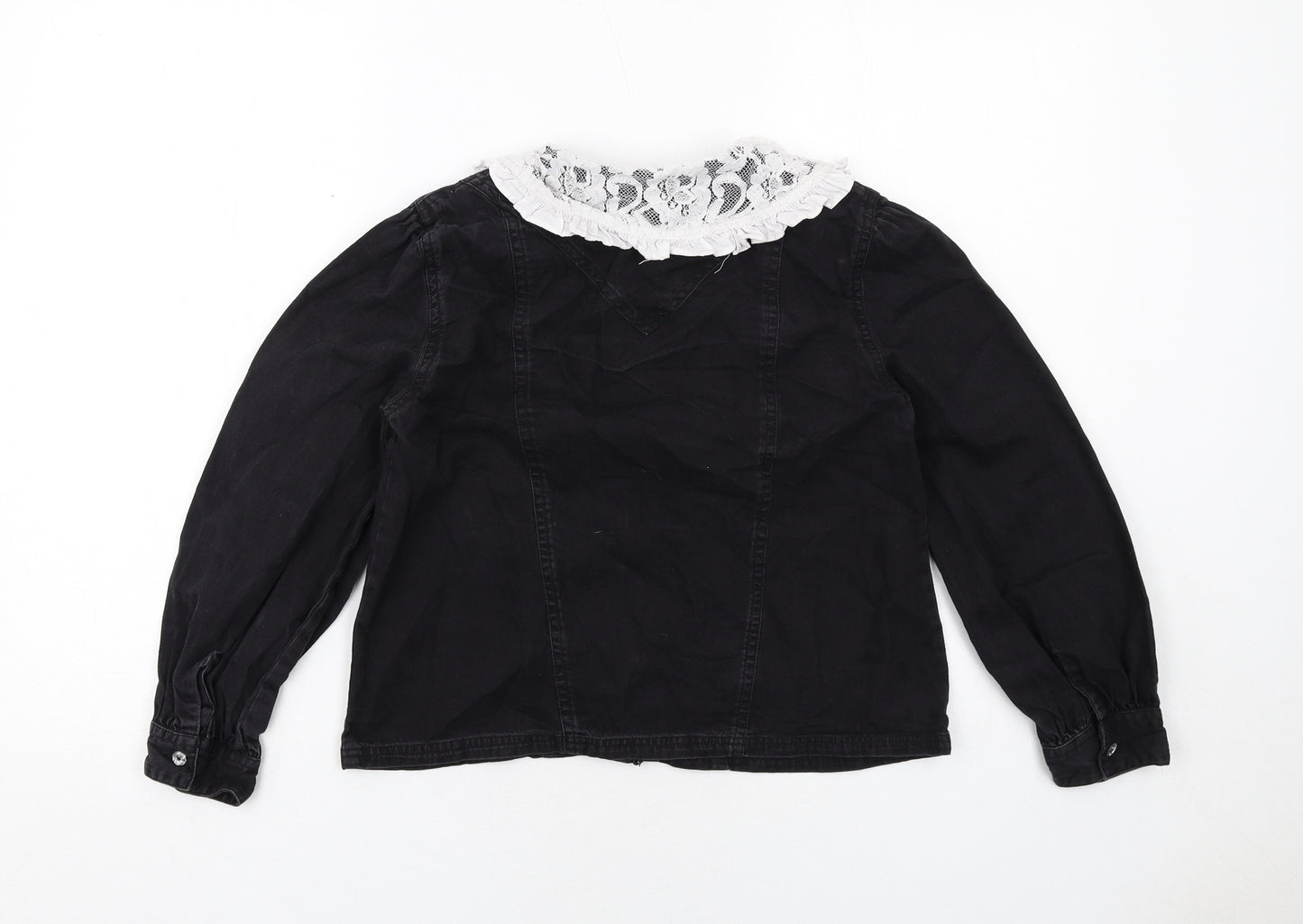 River Island Girls Black Cotton Basic Button-Up Size 11-12 Years Collared Button - Lace Details
