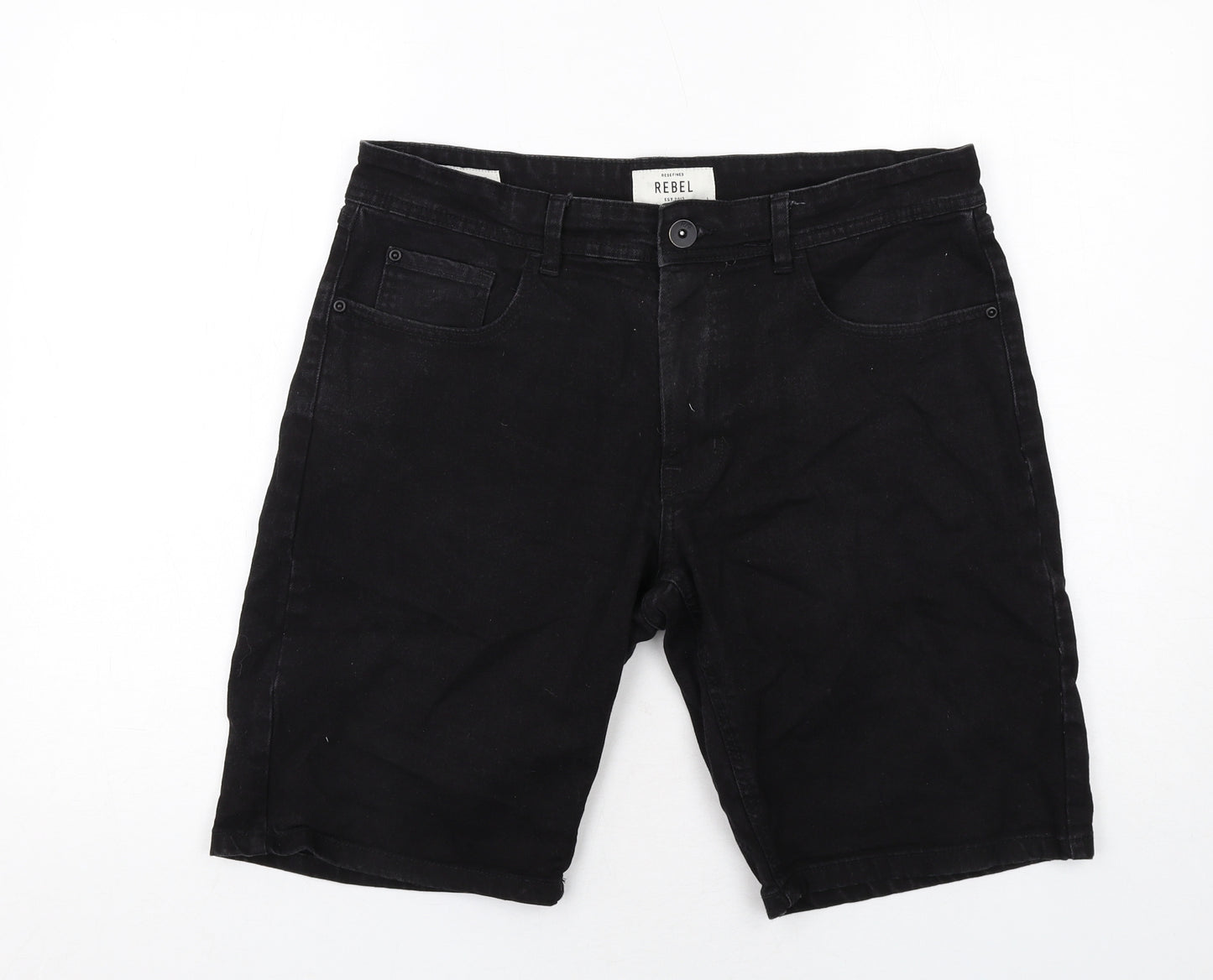 Rebel Mens Black Cotton Chino Shorts Size L Regular Zip