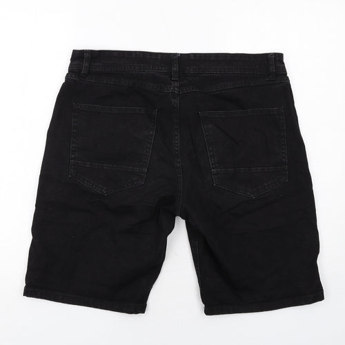 Rebel Mens Black Cotton Chino Shorts Size L Regular Zip
