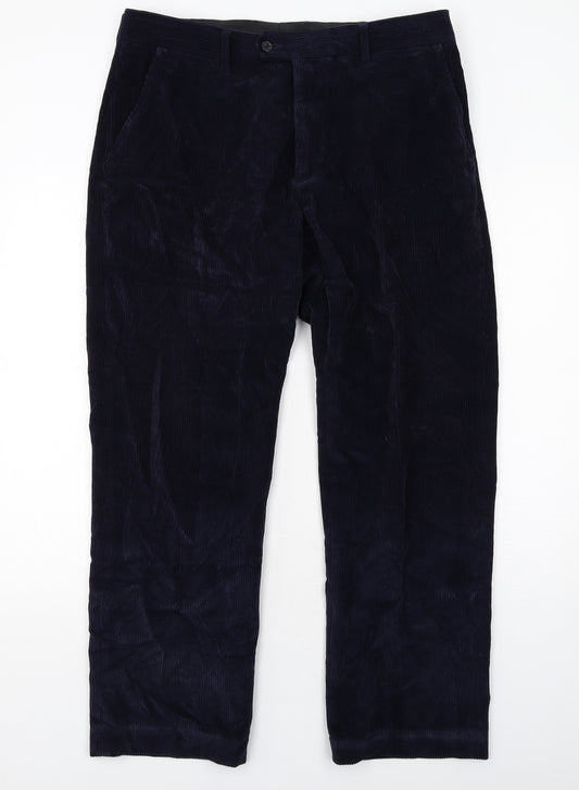 Gurteen Mens Blue Cotton Trousers Size 36 in Regular Zip