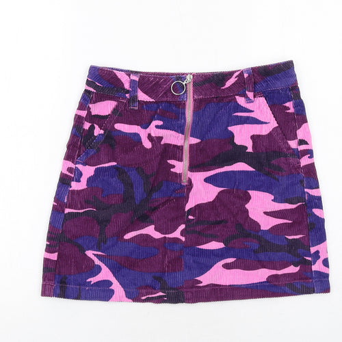 Topshop Womens Multicoloured Camouflage Cotton A-Line Skirt Size 10 Zip