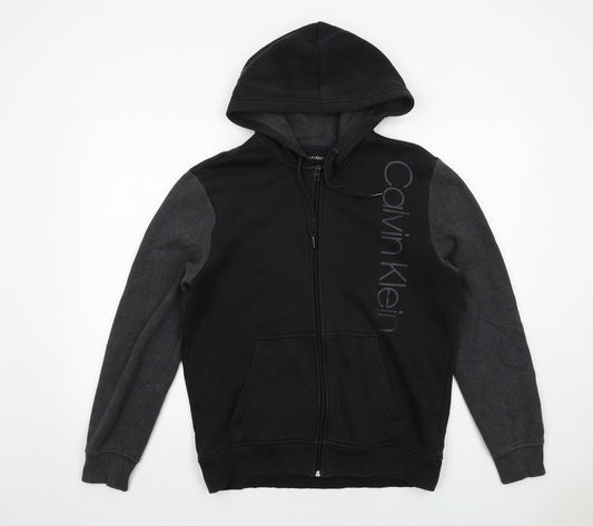 Calvin Klein Mens Black Cotton Full Zip Hoodie Size M