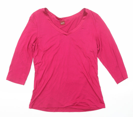 Olsen Womens Pink Viscose Basic T-Shirt Size 14 V-Neck