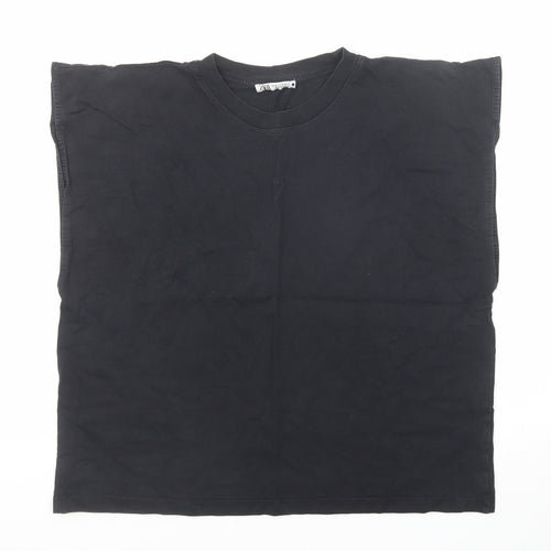 Zara Womens Black Cotton Basic T-Shirt Size M Crew Neck
