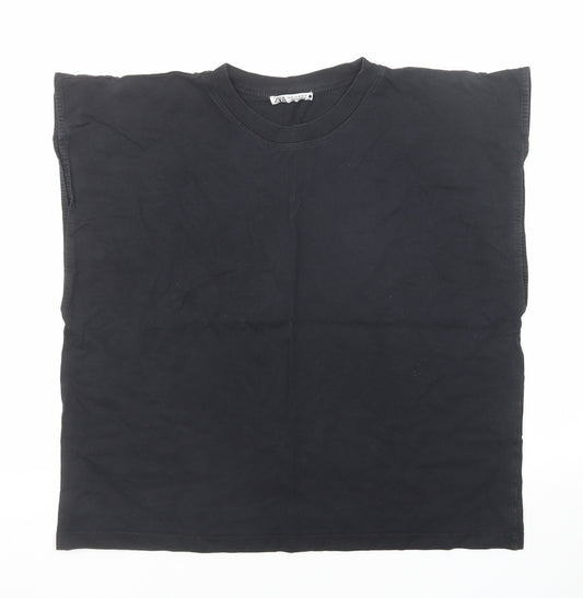 Zara Womens Black Cotton Basic T-Shirt Size M Crew Neck