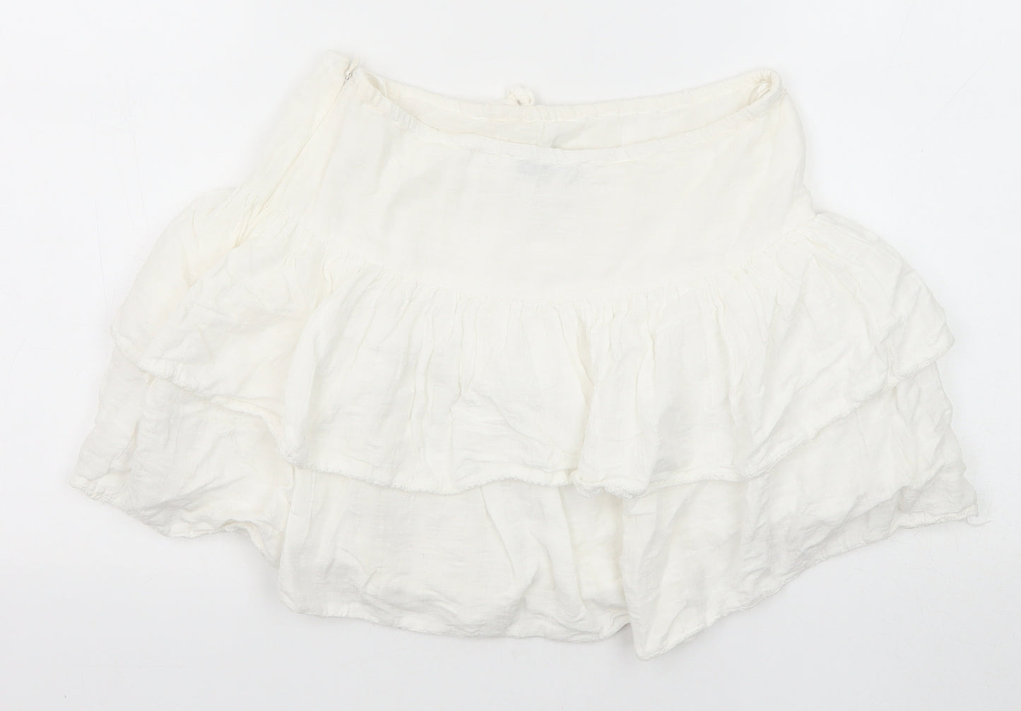 Pull&Bear Womens White Cotton Skater Skirt Size S Zip