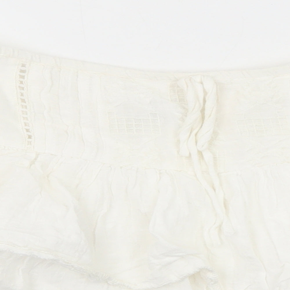 Pull&Bear Womens White Cotton Skater Skirt Size S Zip