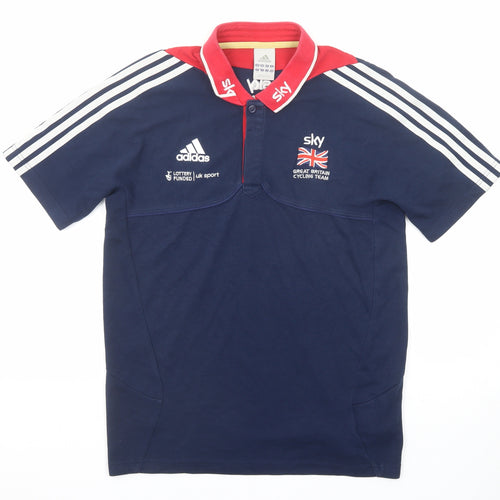 adidas Mens Blue Cotton Polo Size S Collared Button - Great Britain Cycling Team Size S-M